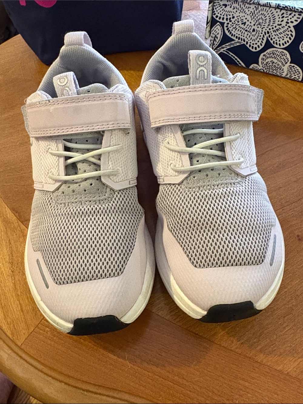 On Running Kids Light Pink and Gray Mesh Strap Sneakers